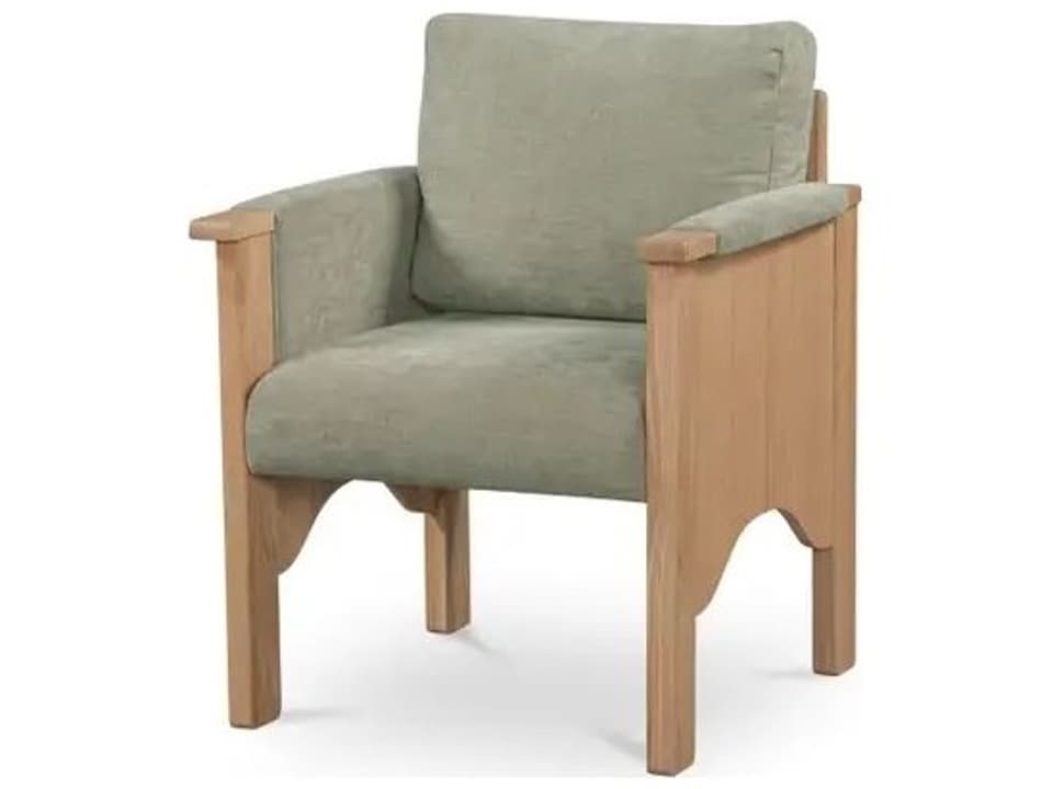 Bauer Oak Wood Green Upholstered Arm Dining Chair