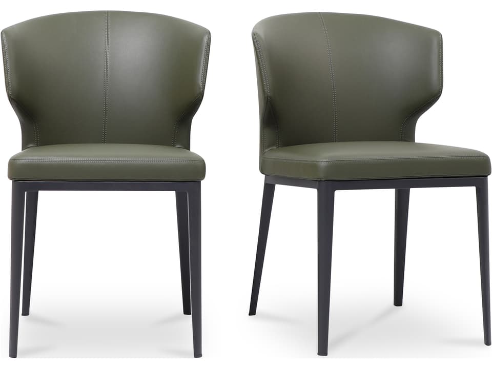 Delaney Plywood Green Leather Armless Dining Chair Set of Two