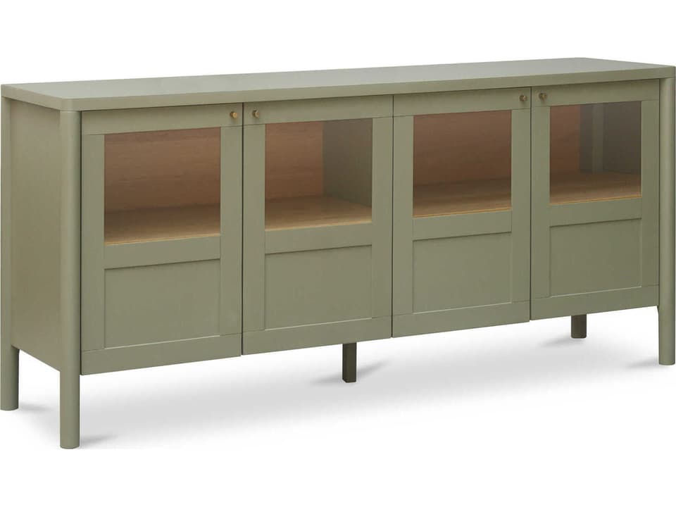 Hannah 73-Inch Oak Wood Green Sideboard with Tempered Glass