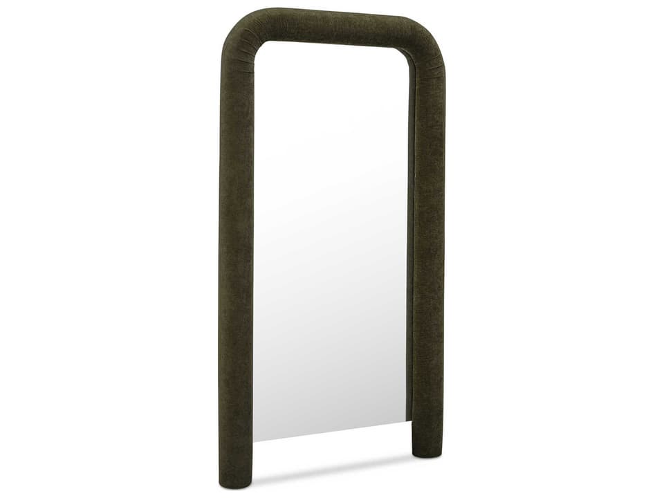 Ellison Floor Mirror with Ruched Olive Green Upholstery
