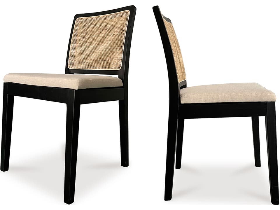 Elm Wood Black Upholstered Side Dining Chair - Set of Two