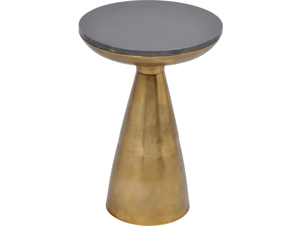 Font Round End Table in Brass with Black Granite Top