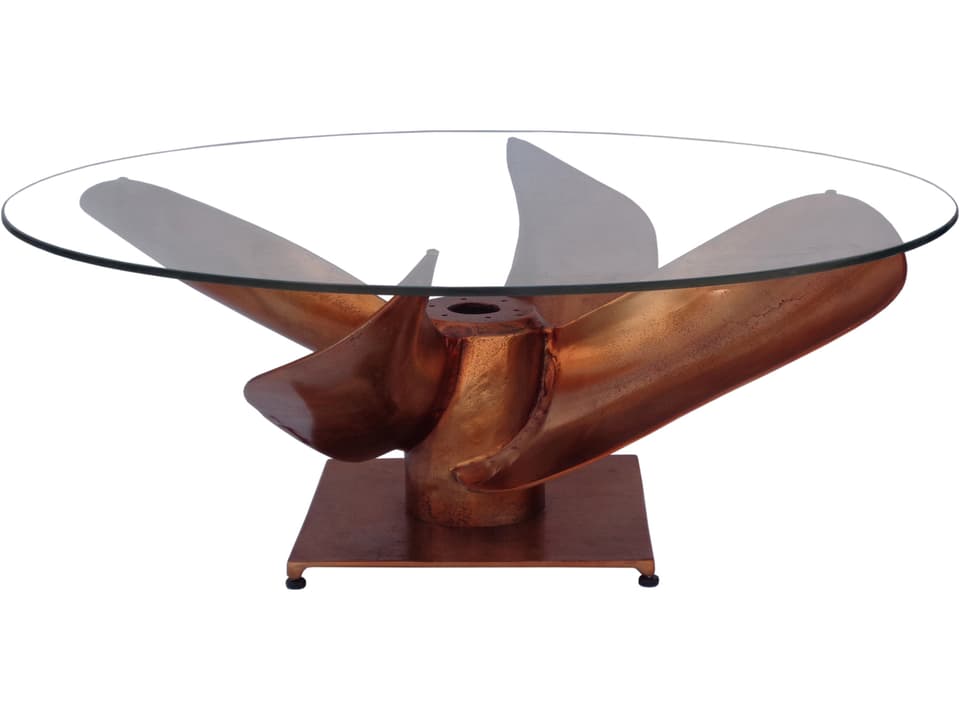 Archimedes Round Coffee Table in Copper Finish and Glass Top