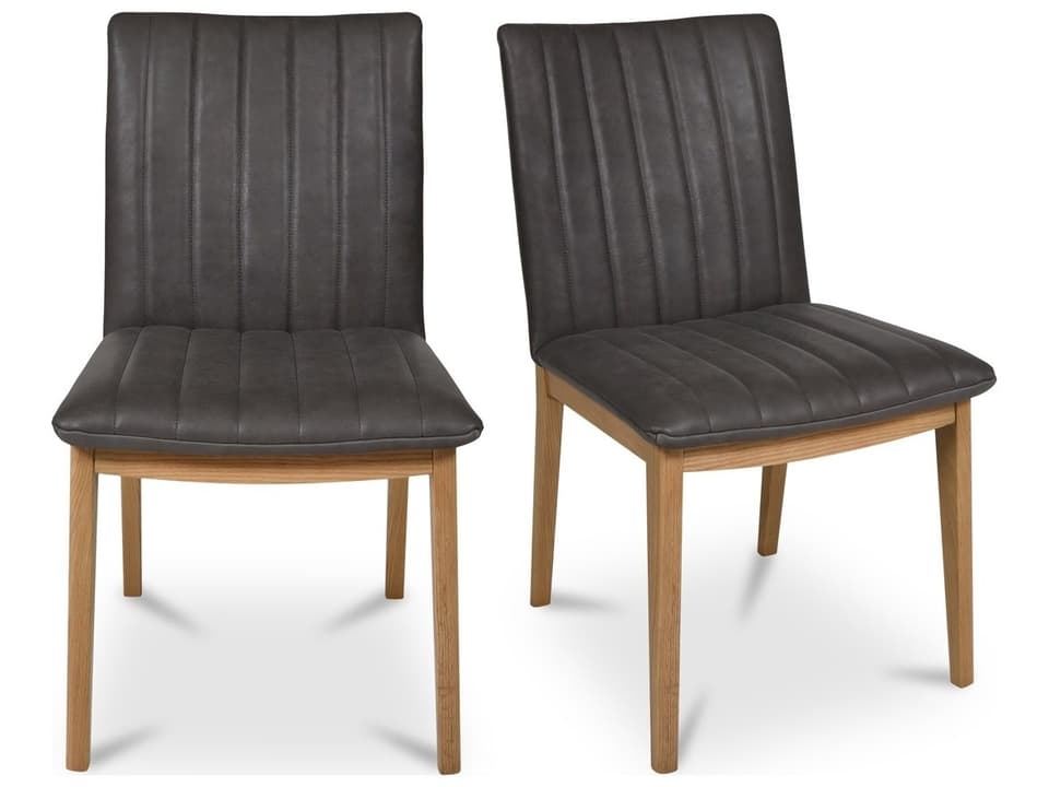 Demi Oak Wood Brown Leather Armless Dining Chair