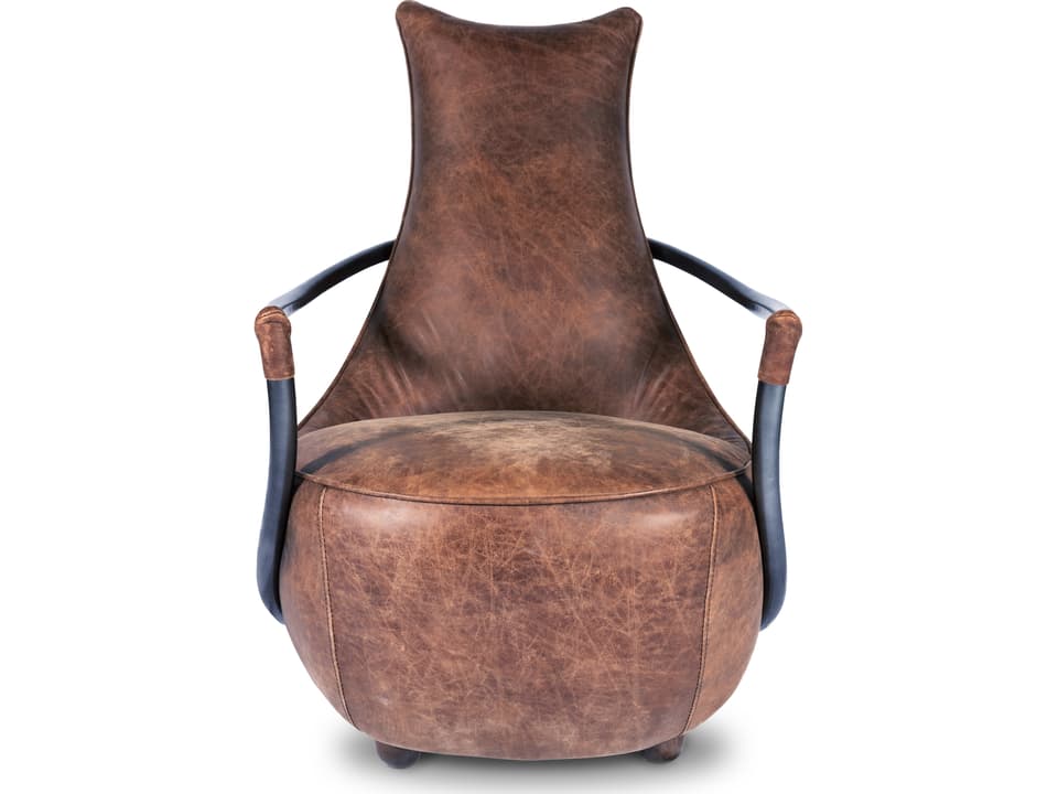 Carlisle Leather Accent Chair in Brown with Iron Frame