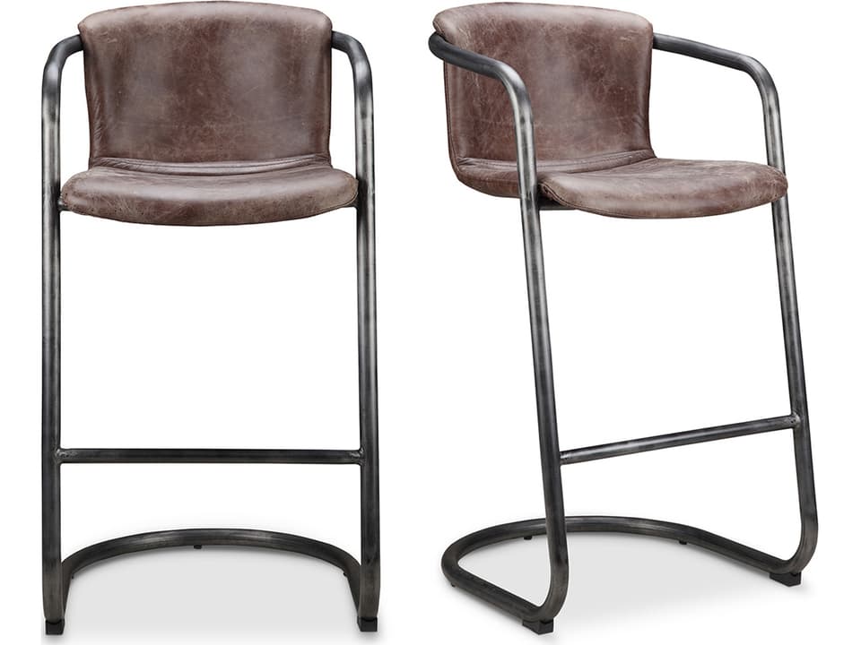 Freeman Top-Grain Leather Barstool Set of 2 in Light Brown