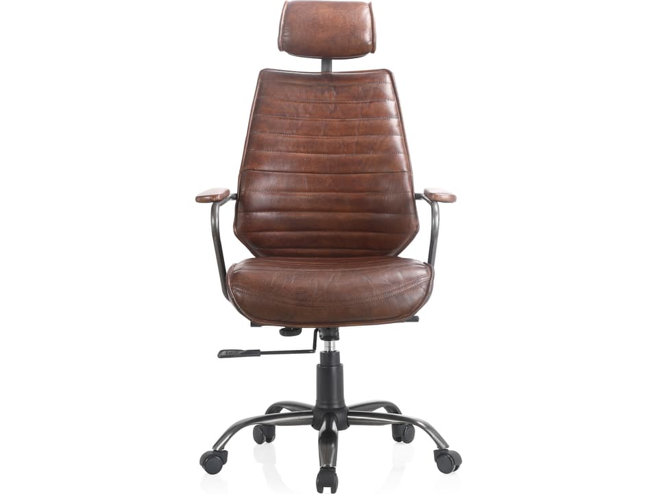 Executive Adjustable Height Office Chair in Brown Top Grain Leather