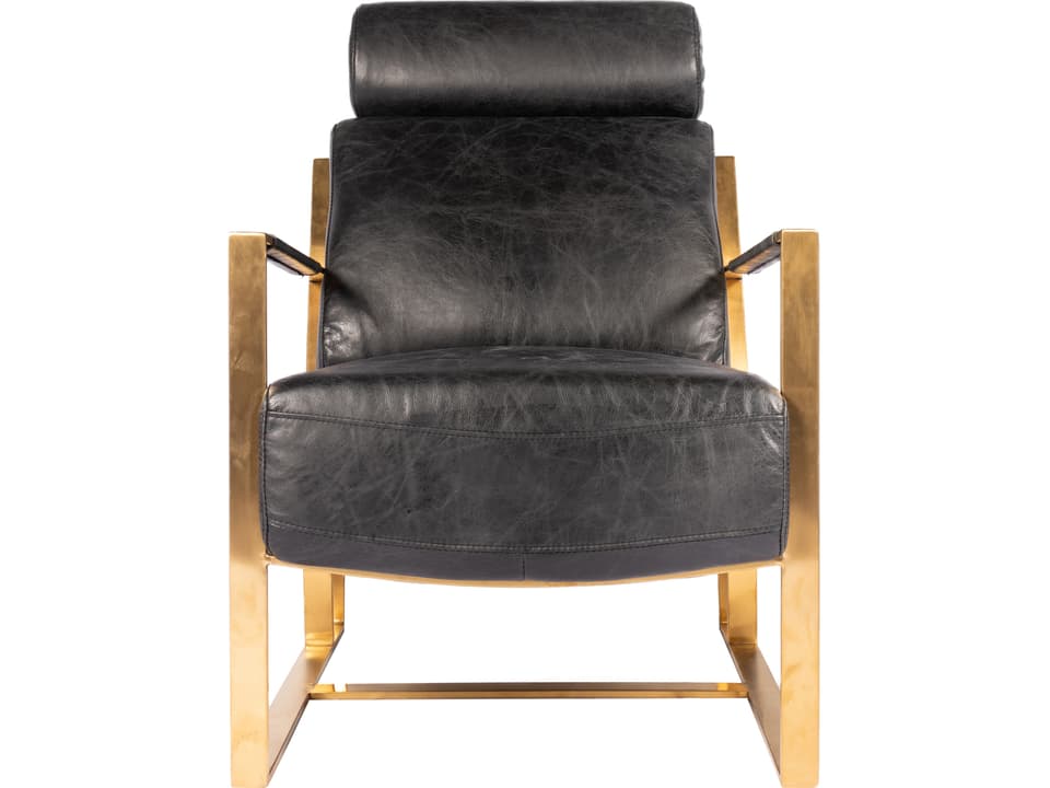 Paradiso Black Leather Accent Chair with Gold Stainless Steel Frame