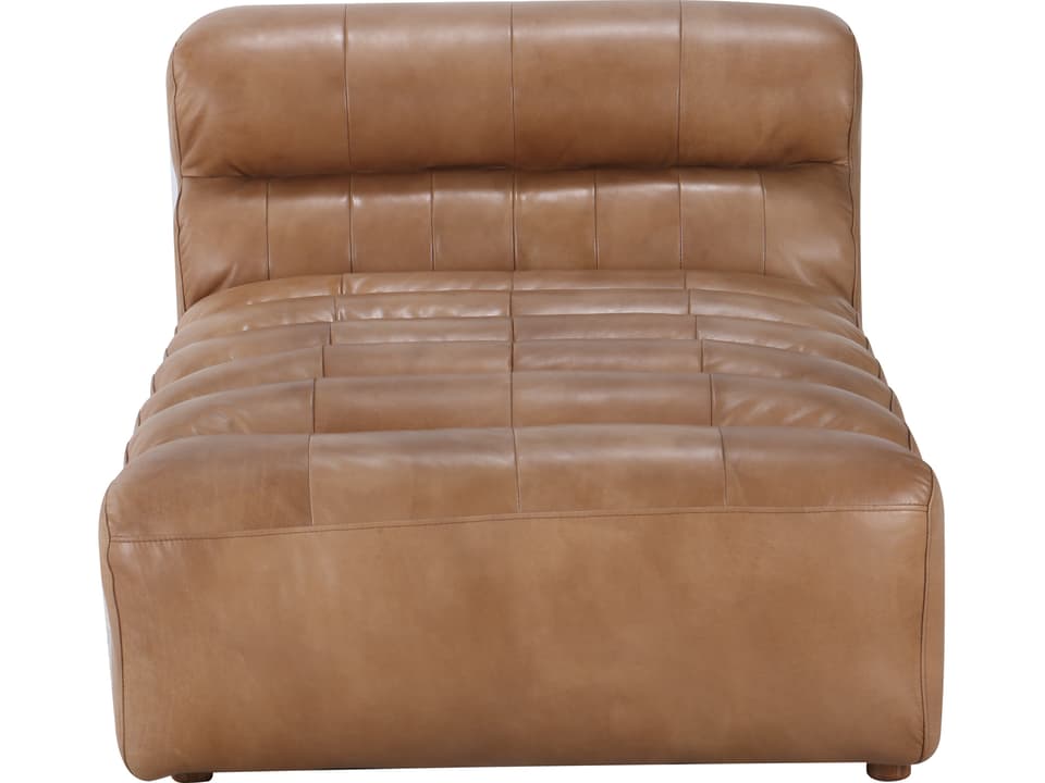 Ramsay Channel Tufted Leather Chaise Lounge in Tan Top Grain Leather