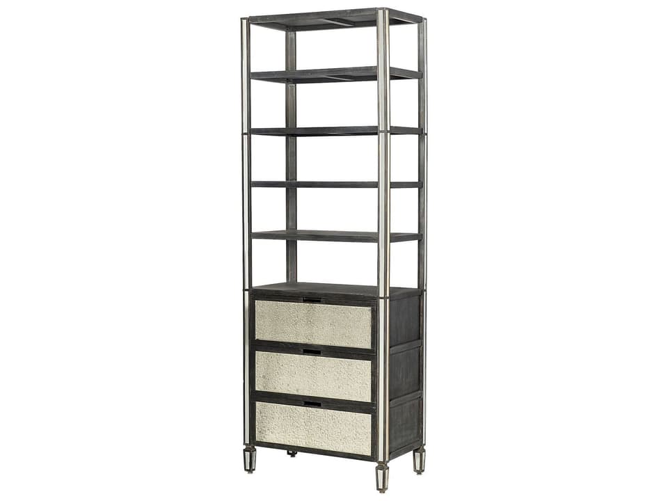 Sunnyvale 32L x 18W x 90H Dark Brown Solid Wood and Mirrored Glass Four Shelf Shelving Unit