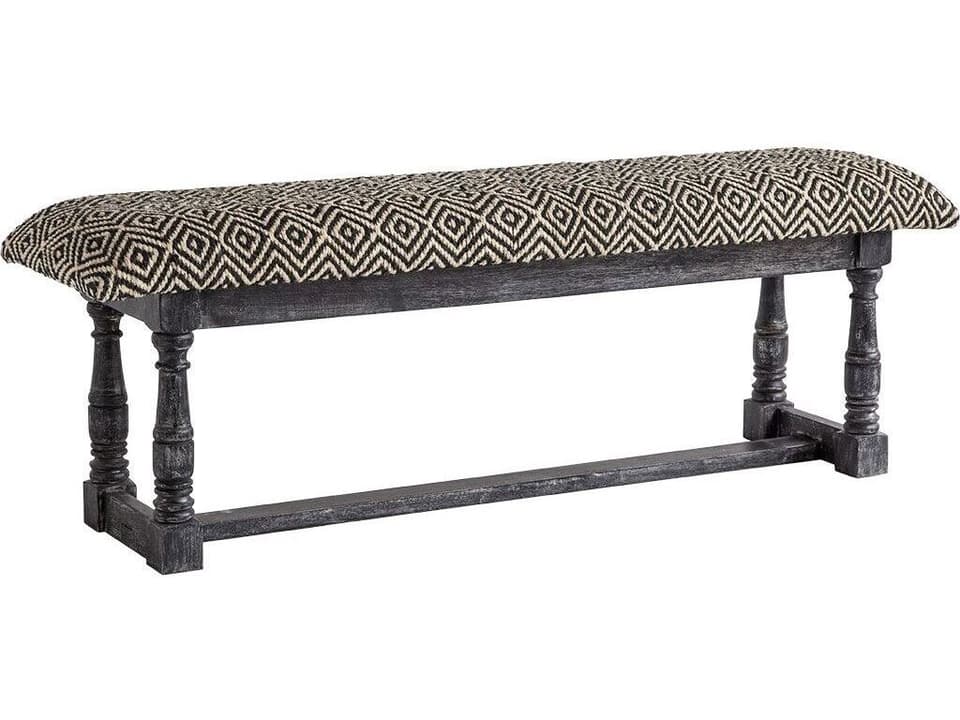 Denison 55L x 14.5W Black Beige Woven Cushion Top W Black Wood Base Accent Bench