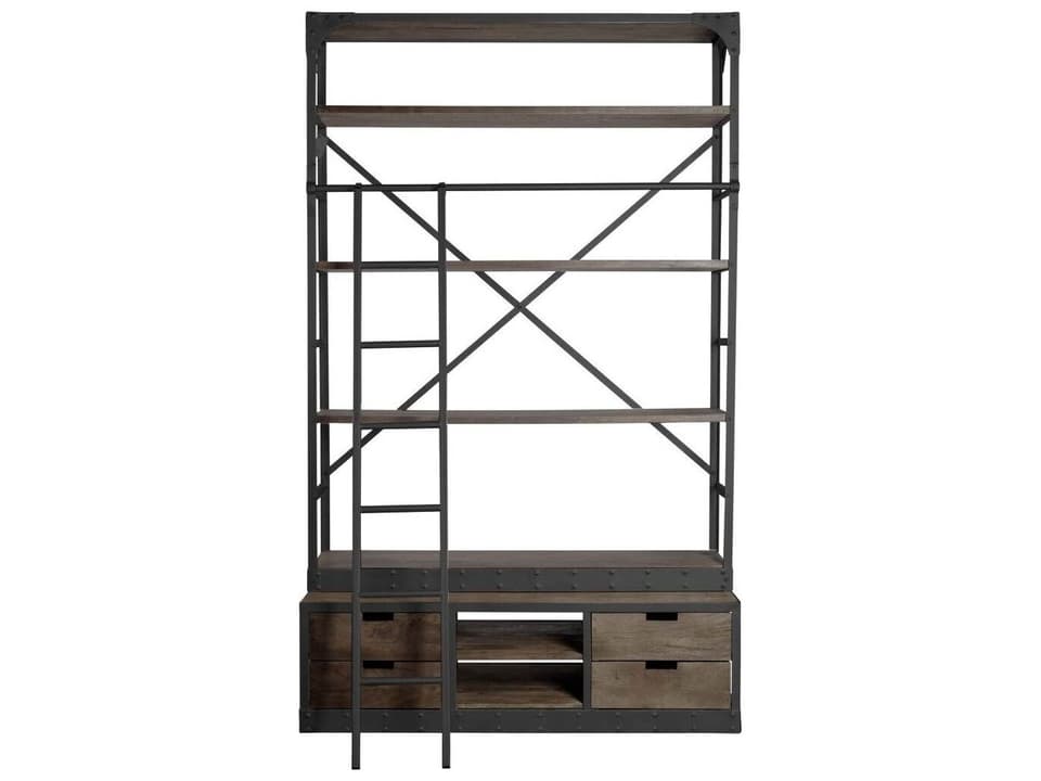 Brodie VIII 57L x 20.5W x 94H Brown Wood Gun-Metal Ladder Four Shelf Shelving Unit