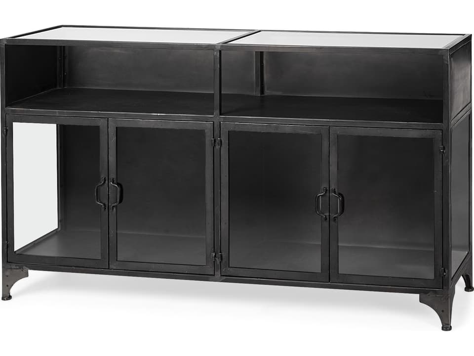 Pender 63" L Black Metal Glass Door Display Cabinet