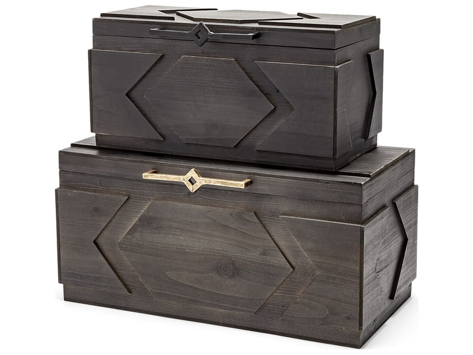 Cassia Set of 2 Brown Wooden Decorative Boxes