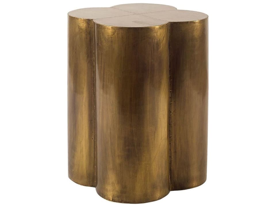 Quatrefoil 18L x 18W Gold Flower W/ Wooden Top Brass Cladding Accent Table