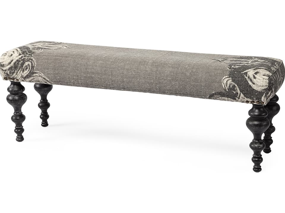 Alhambra 55L x 14W Upholstered Gray Seat W/Black Wood Legs Accent Bench
