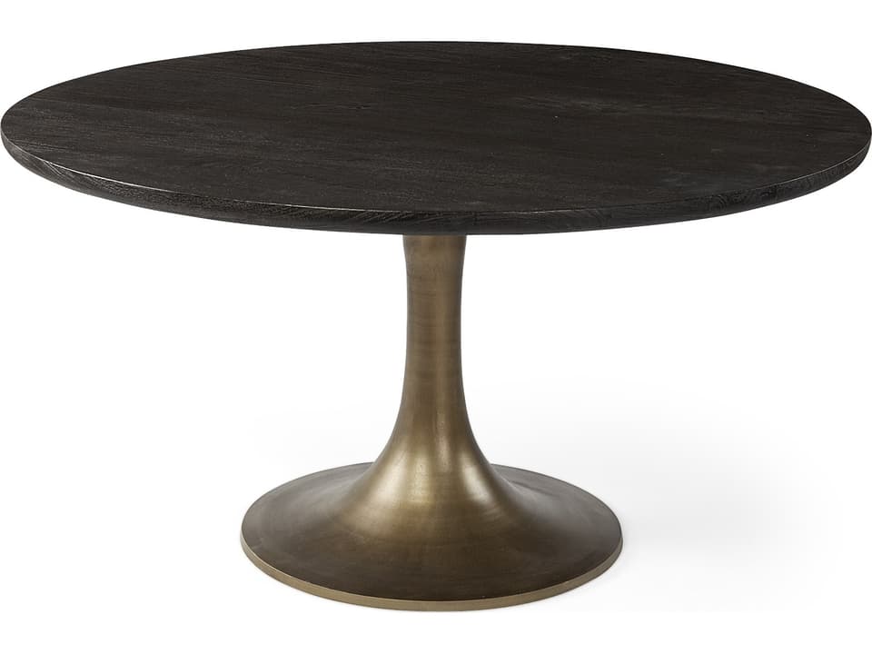 McLeod II 54 L x 54 W x 28.75 H Round Brown Solid Wood Top Gold Metal Base Dining Table