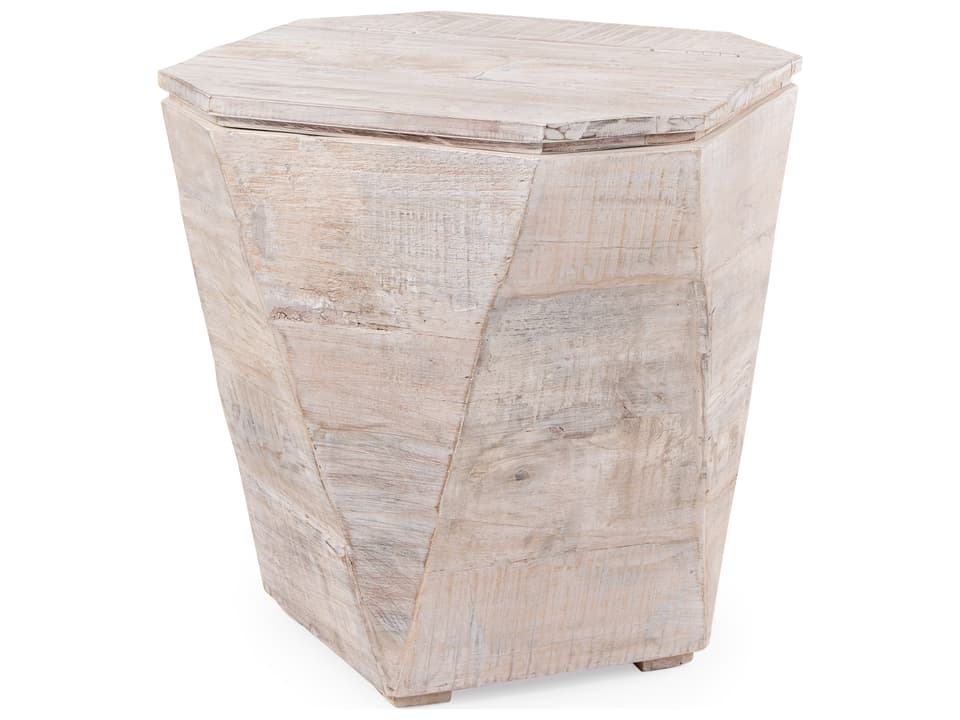 Esagono Octagonal Reclaimed Wood End/Side Table w/ Storage