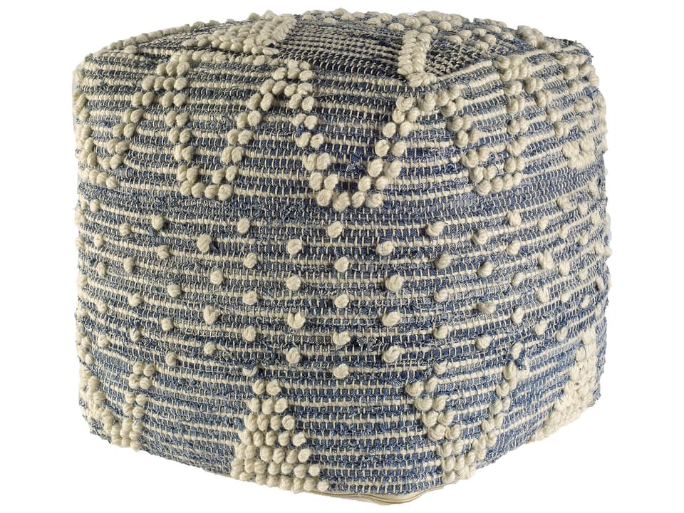 Rofi Blue Denim and Cream Cotton Stitched Square Pouf