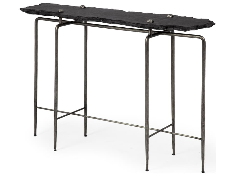 Pinera II 49L x 17W Black Slate W/Iron Base Console Table