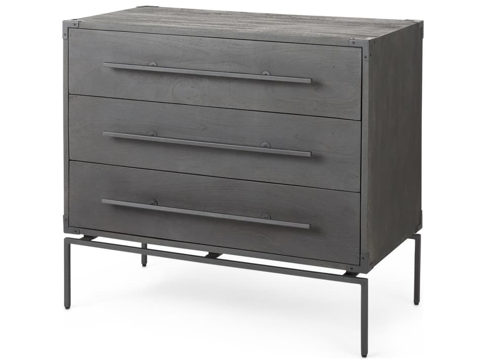 Ward 34L x 18W Brown Wood and Iron 3 Drawer Accent Cabinet
