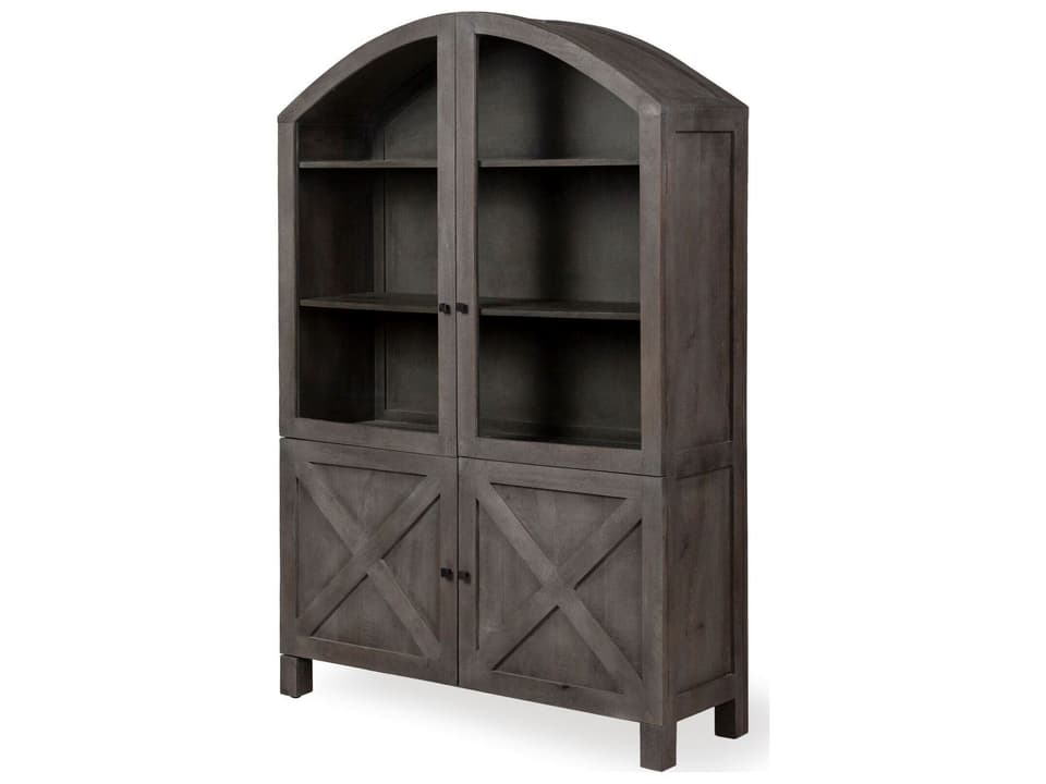 Barrett Solid Wood Display Cabinet in Gray with Glass Doors