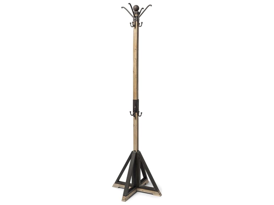 Lamda 22 x 75 Black Metal and Light Brown Wood Coat Rack