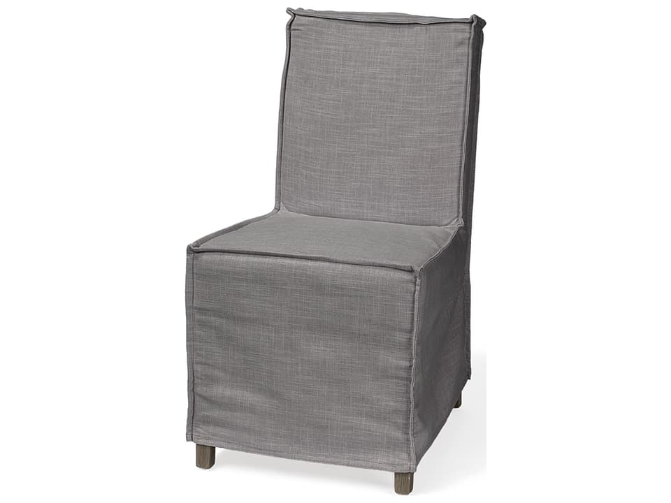 Elbert I Grey Fabric Slip-Cover Brown Wooden Base Dining Chair