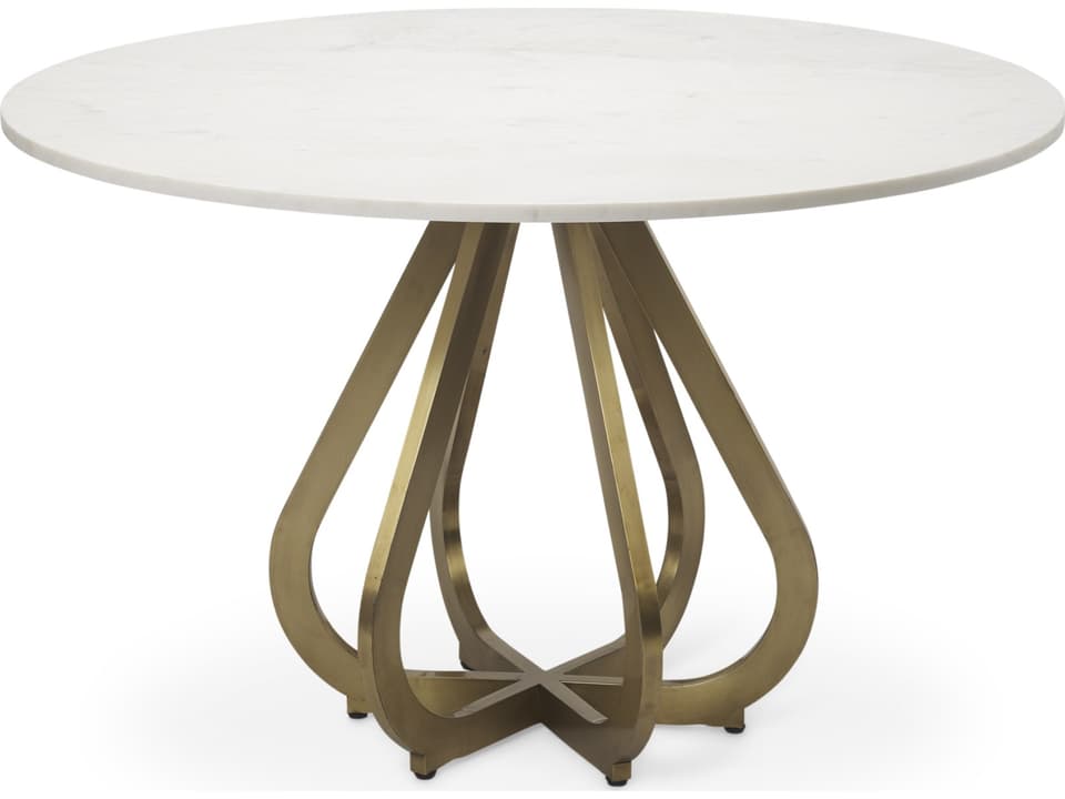 Laurent 48" Marble Top Gold Metal Base Dining Table