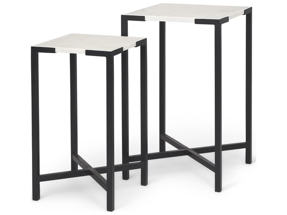 Lucas III (Set of 2) 15L x 15W; 12L x 12W White Marble W/Black Iron Frame Accent Tables
