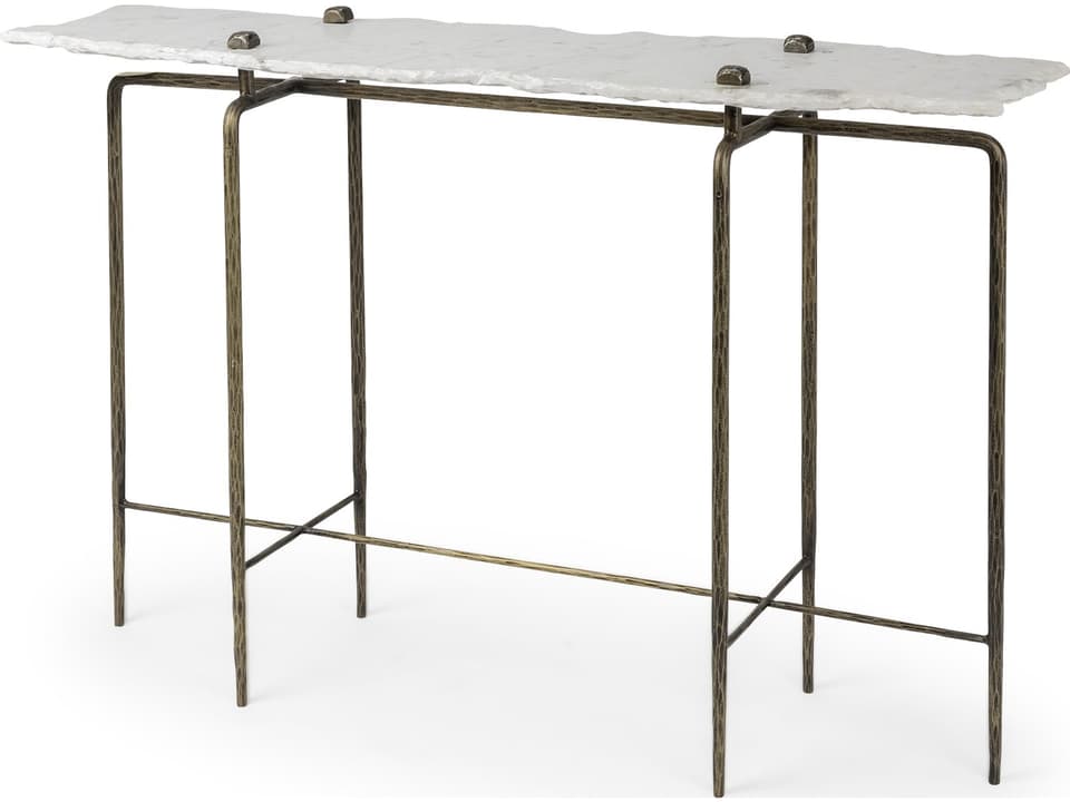 Pinera III 49L x 17W White Marble Top Gold-Toned Iron Base Console Table