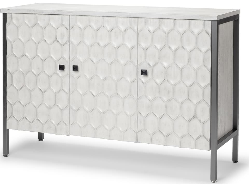 Savannah White Fir Veneer & Gray Metal 3-Door Accent Cabinet