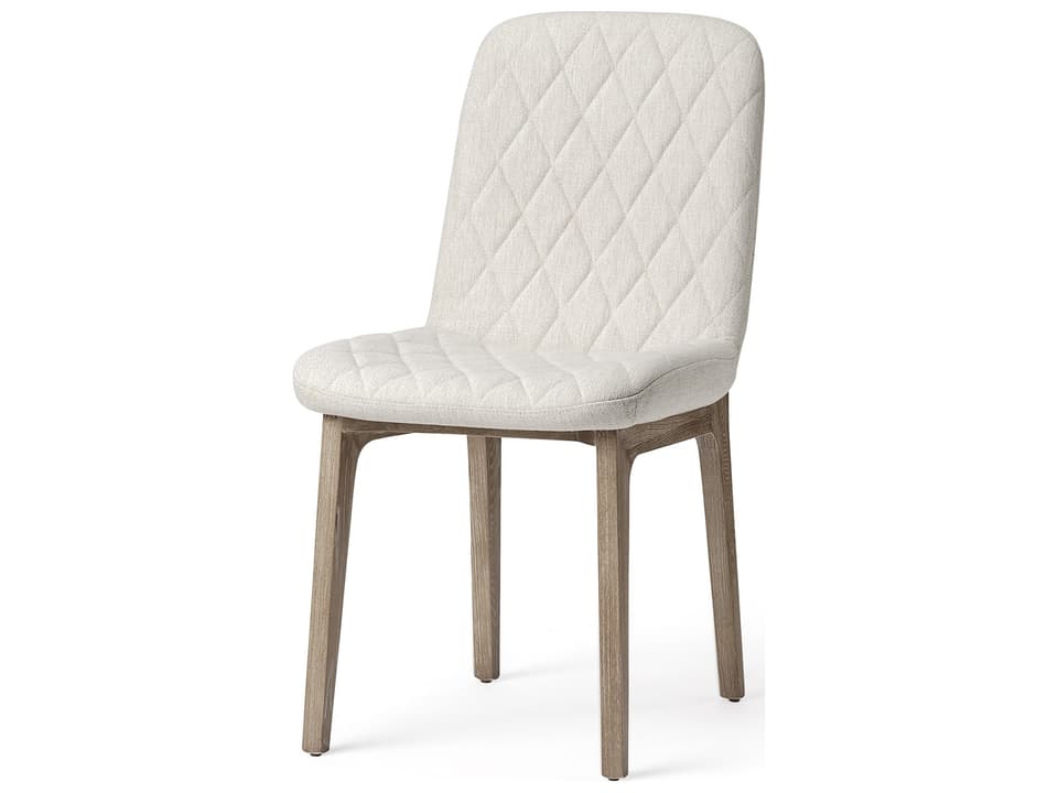 David Diamond Tuffed Cream Fabric Wrap Brown Wood Base Dining Chair