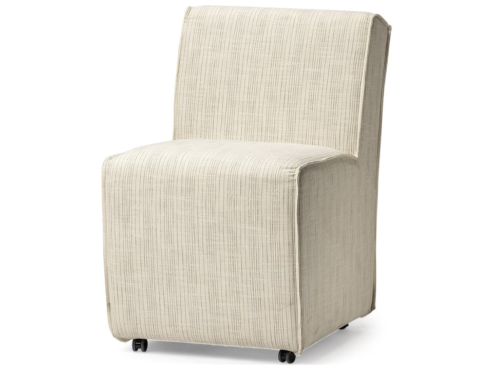 Damon Fully Upholstered Cream-Toned Fabric Dining Chair on Casters