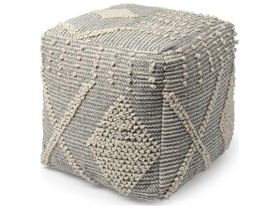Brinket Gray/Cream Polyester Handwoven Square Pouf