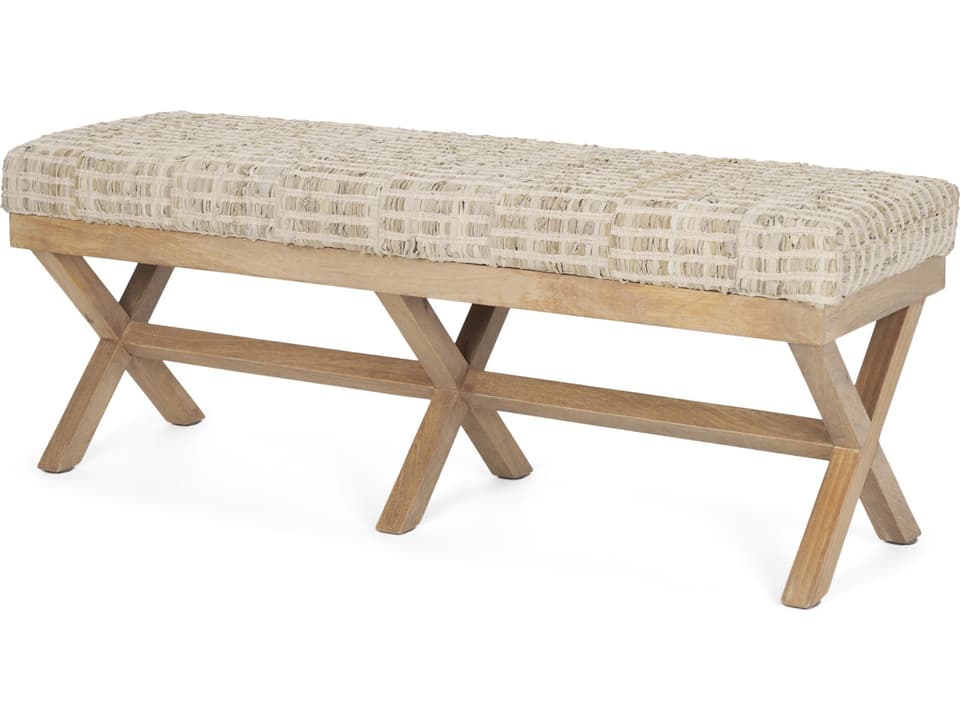 Solis II 50L x 16W Brown Base Beige Woven Leather Cushion Accent Bench