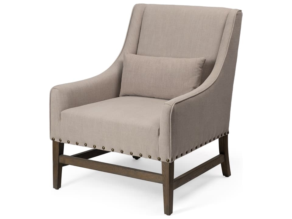 Kensington Beige Linen Fabric and Wood Accent Chair