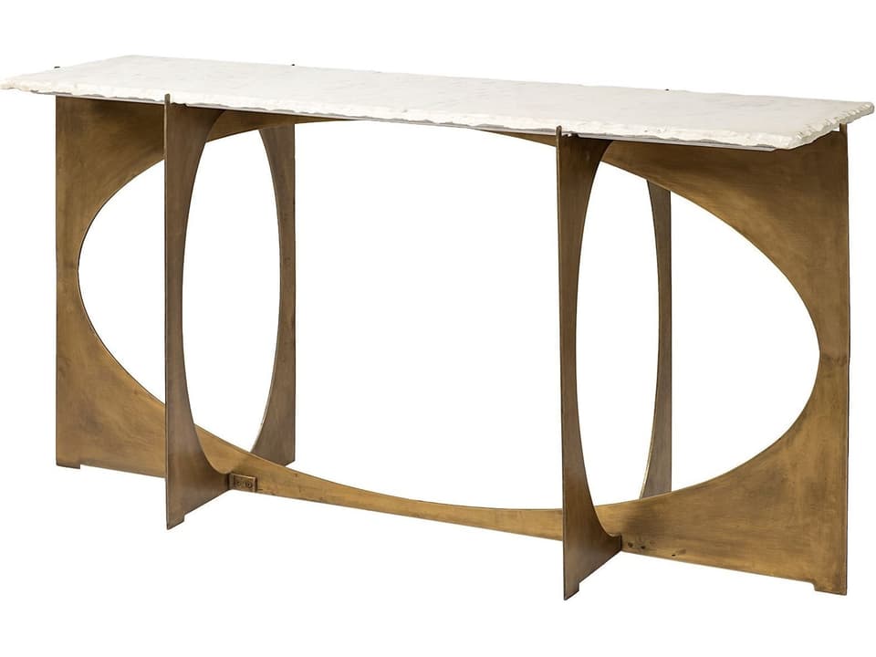 Reinhold IV 59L x 16W White Marble Top Gold Metal Base Console Table
