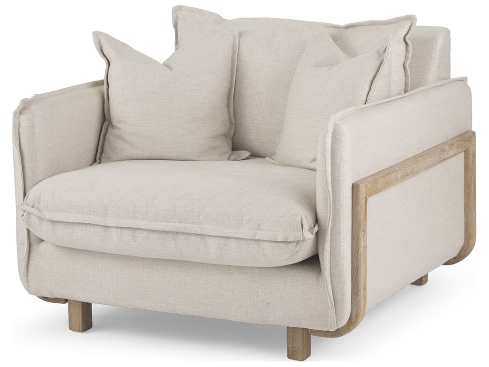 Roy II Beige Upholstered and Brown Wood Frame Arm Chair