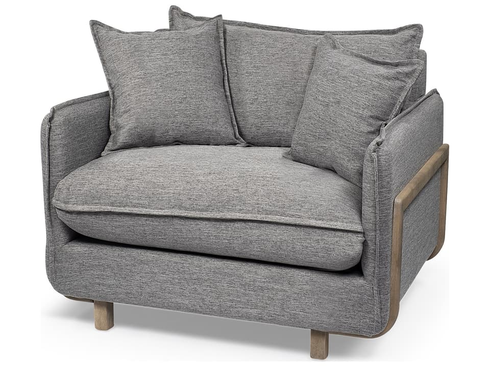 Roy II Castlerock Gray Upholstered and Brown Wood Frame Arm Chair