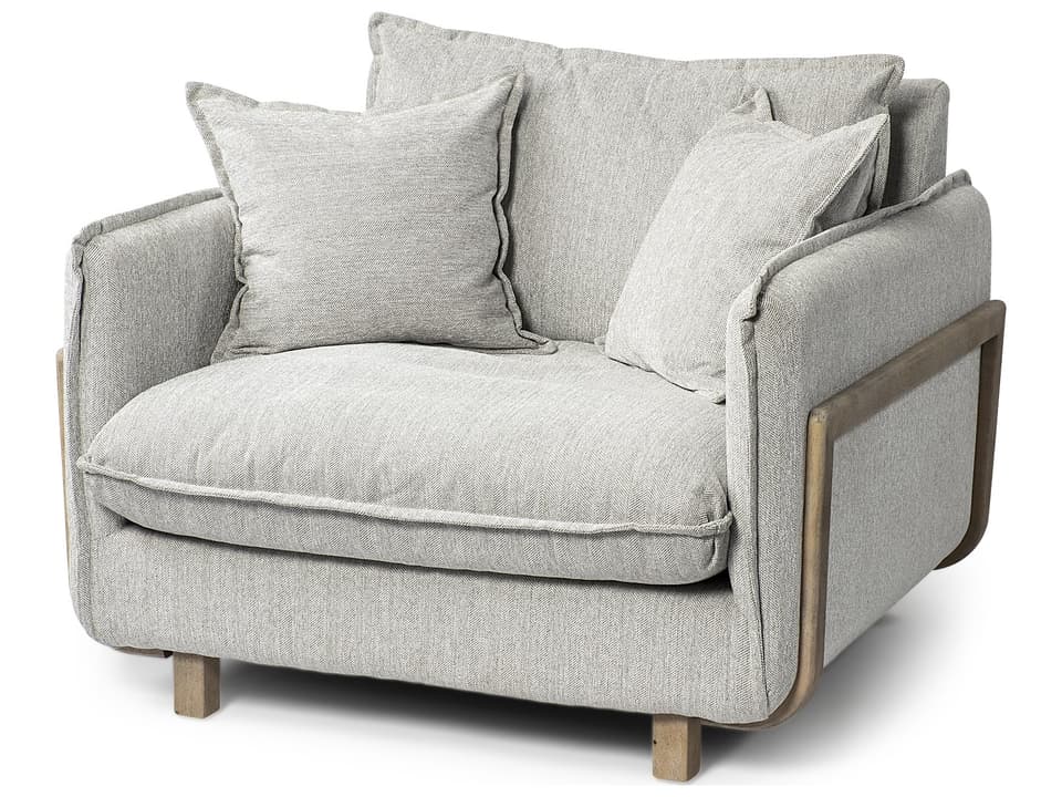Roy II Frost Gray Upholstered and Brown Wood Frame Arm Chair