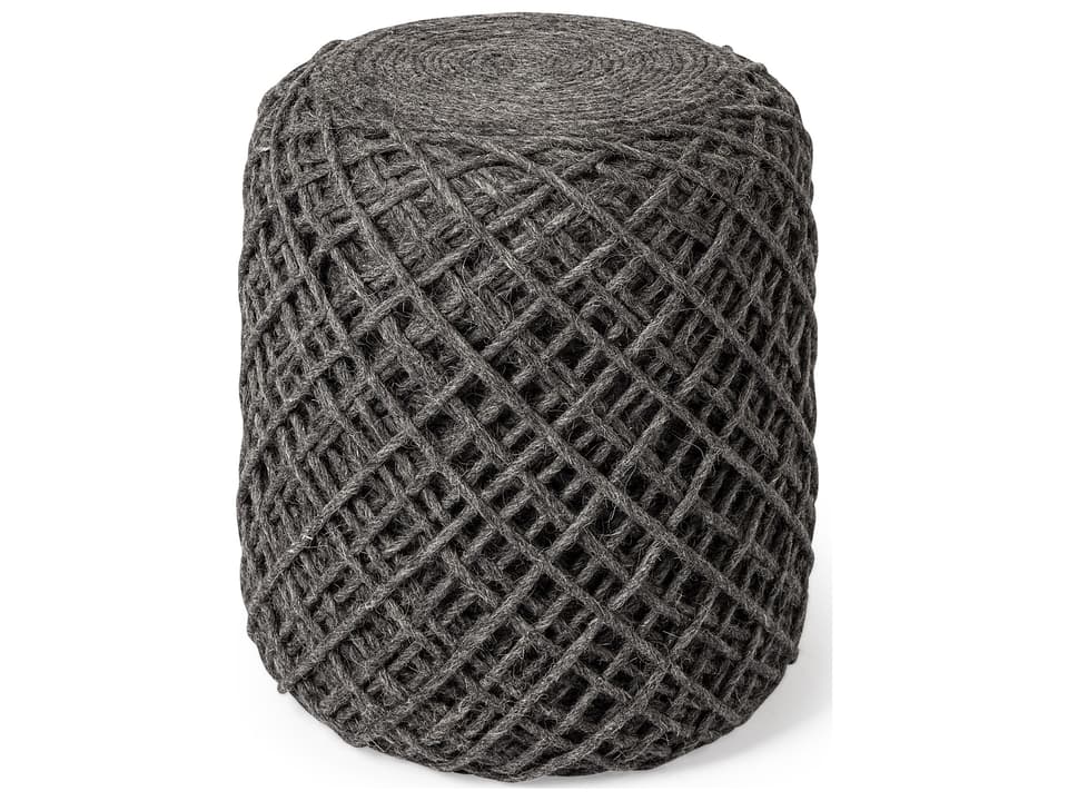 Allium Dark Gray Handwoven Wool Cylindrical Pouf