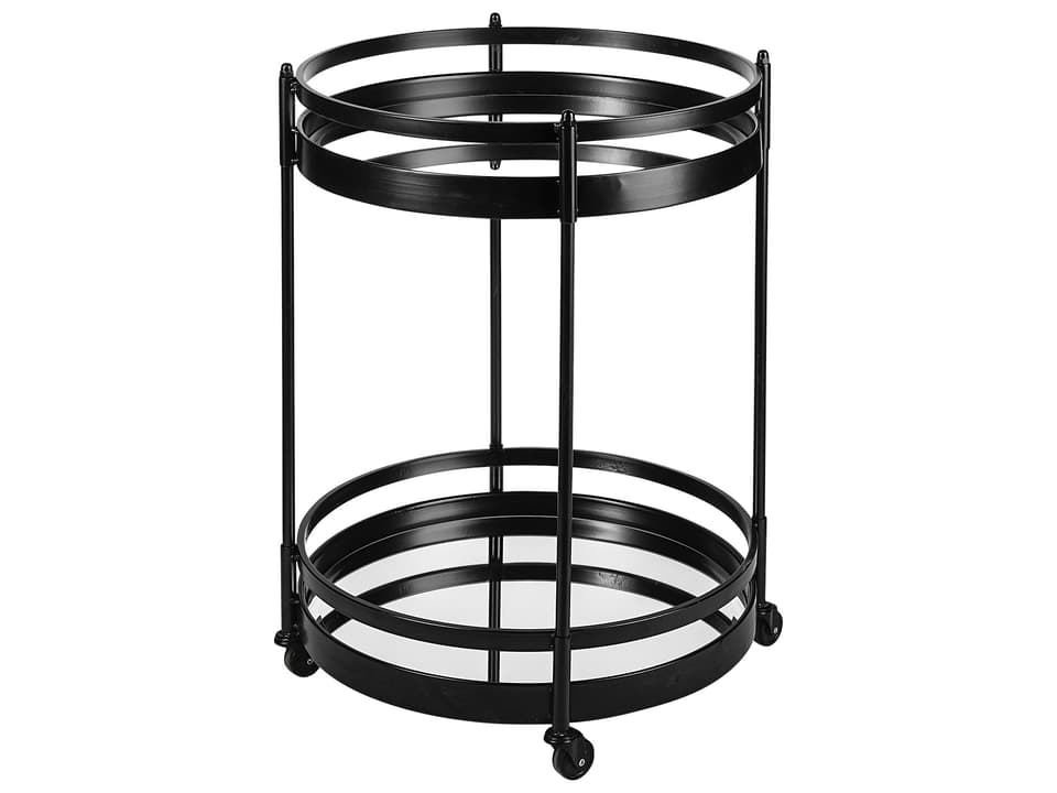 Ada Round Shape Black Metal Frame Two-Tier w/Glass Shelf Bar Cart