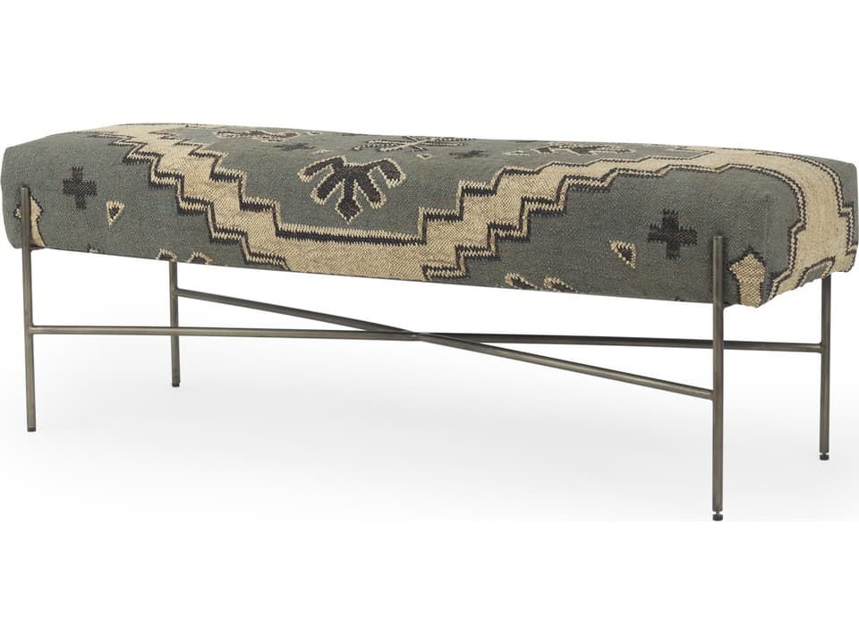Avery I Multi-Colored Patterned Upholstered Accent Bench with Metal Base