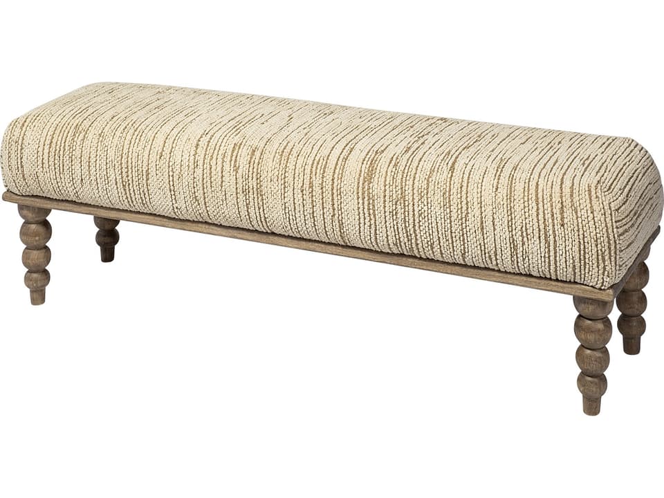 Alder II 55L x 16W Cream Upholstered Seat Wooden Base Accent Bench