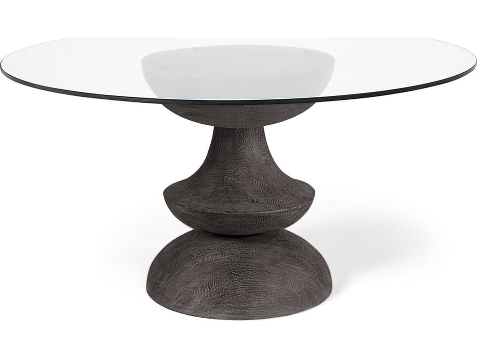 Crossman III 60-Inch Round Dining Table with Glass Top and Solid Wood Base