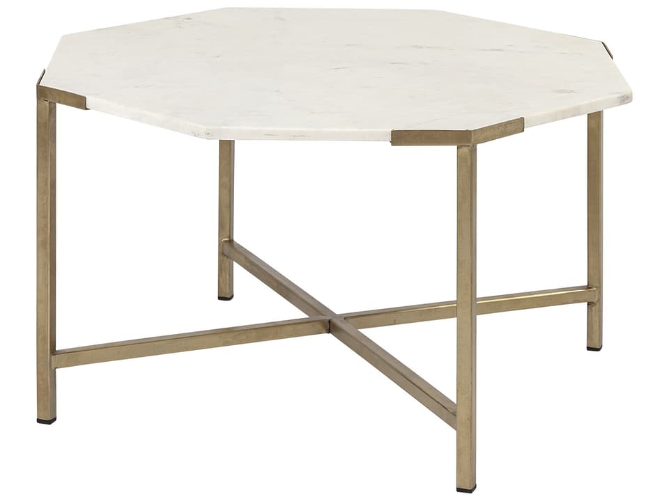Vincent 33" Octagonal White Marble Tabletop w/ Gold Metal Base Coffee Table