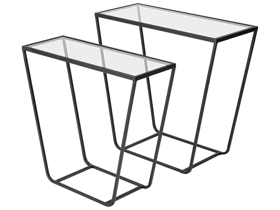 Arya (Set of 2) 24L x 10W Black Rectangular Glass Top Iron Frame Accent Table
