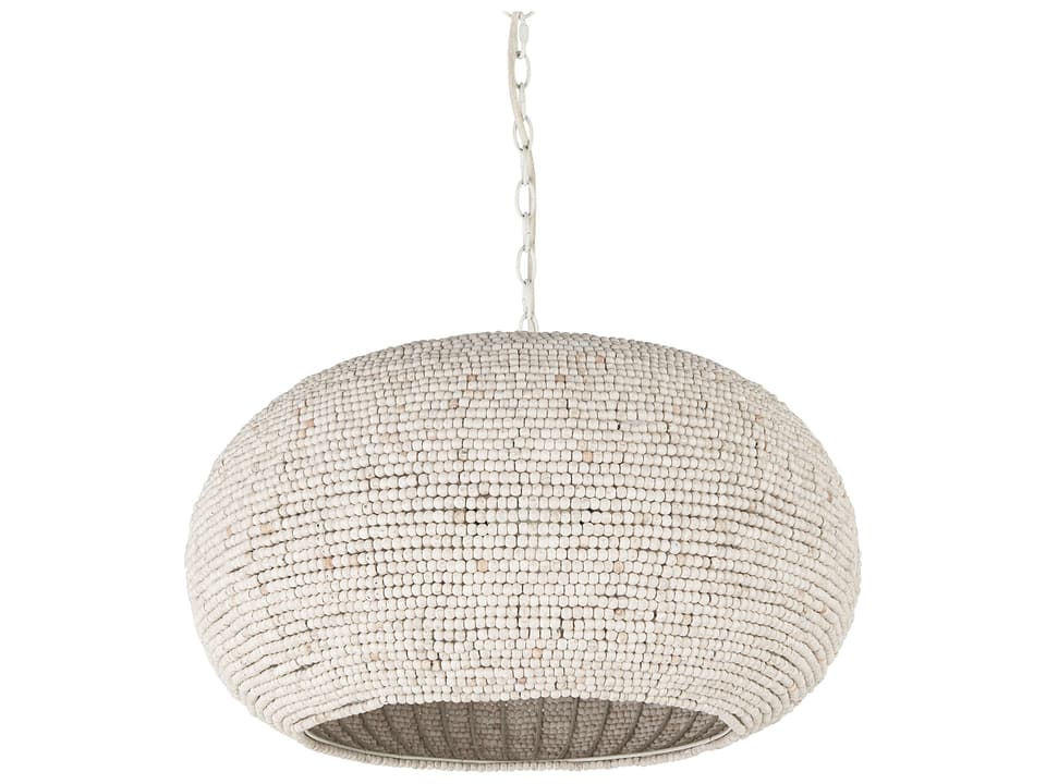 3-Light Theta White-Washed Beaded Chandelier