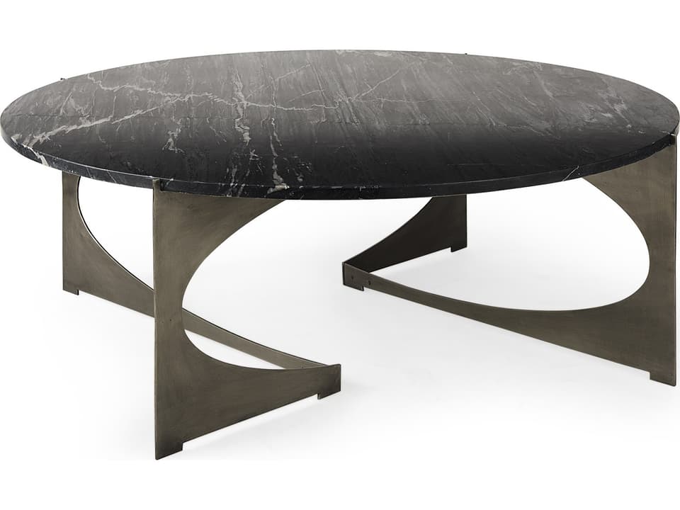 Reinhold III Round Black Marble Top Iron Coffee Table